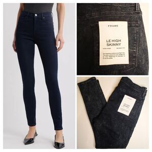 FRAME Sz 34 Womens High-rise Skinny Jeans Dark Acid Wash Stretch NWT
